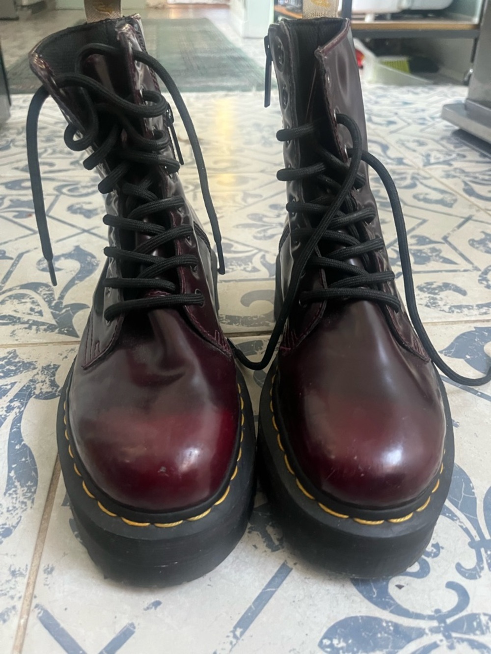 Dr. Martens Burgundy Patent Lace-Up Platform Boots